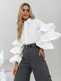 Design Feels White Lotus Leaf-Side Shirt 2025 Autumn And Winter New Casual
