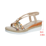 And Summer New Round Head Flat Bottom Heel Sandals Women Weaving Beads Toe Bohemian Thick-Soled Beach