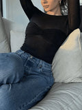 Mesh Long Sleeve Off Shoulder Top- Outfit