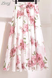 Women Summer Floral Print Chiffon Girls Spring Korean A-Line High Waist Ladies Elegant Office Holiday Midi