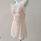 Pastoral V-Neck Lace Sweet Princess Pyjamas Female Home Dress Pure Lace Tective Tective Tective Sling Aja