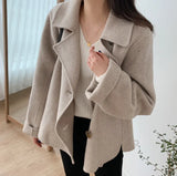 Zingj Chic Winter Retro Lapel Double Breasted Woolen Coat Versatile Loose Long Sleeve Short Woolen Coat