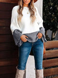 Autumn And Winter Sweater Women's Loose Round Collar Long Sleeves Gray Stitching Knitted Shirt Top