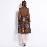 Dress Women's Autumn New Light Luxury Niche High-End Feeling Deep V-Neck Splicing Of The Flowers Showing Thin And Fluffy Long