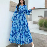 Temperament Dress Women 2025 Summer New High-End Feeling Waist Round Lantern Sleeve Print