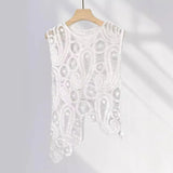 Zingj Lace Blck Heavy Embroidery Irregular Design Sense European Knit Hollow Sleeveless Jacket In The
