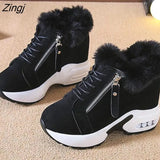 women's hidden heels plush warm winter sneakers casual ladies Side zipper high platform casual shoes woman