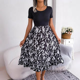 Wind Shooting Spring And Summer Leisure Leopard-Print Lotus Leaf Side Long Dress Women's