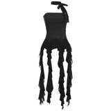 New Pure Hottie Wind Lotus Side Splicing Ribbon Braid Vest Woman Slimming Irregular