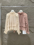 Xixi 2025 Autumn White Standard Temperament Romantic Lotus Leaf With Chiffon Shirt Long-Sleeved Shirt