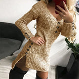 Autumn And Winter Knit Dress V Collar Slimming In The Long Temperament Of The Solid Color Dress High Waist