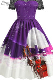 Christmas Costume Party Dress Short Sleeve Vintage Women Winter Xmas Sundress Robe