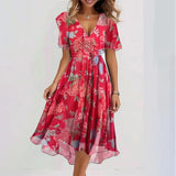 Summer New Loose Leisure Shuya V Collar Crumped New Hot Print