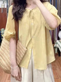 Bubble Sleeve Cotton Short Sleeve Shirt Women's Summer Thin Chic Beautiful Design Shirt Doll Shirt