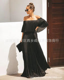 Zingj / Summer 2023 New Women's Sexy One-Line Collar Off-Shoulder Fold Chiffon Dress