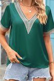 Women's Satin Blouse Elegant Green Vintage Loose Beautiful Short Sleeve Shirt Summer Top Tunic White Blouse for Women