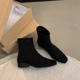 And Velvet Han Yen Hop Boots Women 2025 New Autumn And Winter Plus Velvet Thin Boots Velvet Thin Boots Square Head Zipper Short
