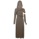 Zingj New Autumn Sexy Hot Girl Wind High Collar Slit Music Festival Niche Shoulder Show Thin Dress-Outfit