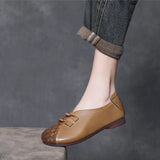 Layer Of Cowhite Retro National Style Single Shoes Women 2025 Spring New Flat Soft Sole Comfortable One-Footed Mother