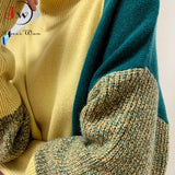 Women Turtleneck Sweater Women Oversize Autumn Winter Patchwork Loose Pullover Thick Casual Soft