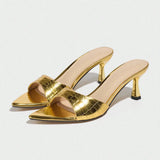 Women's High-Heeled Sandals One-Word Wide-Faced Muller Elegant Pointed Comfortable Kitten And Four-Season Night Party Women's
