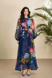 Court-Print Bubble-Sleeved Dress Women's Autumn Strap-In Belt Design Super Fairy Long Dress