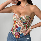 Monel Oil Painting Retro Court Tied With Fish Bone Corset Retro T-Clothing