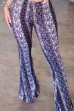 Women Boho High Waist Flare Pants Slimming Casual Straight Retro Floral Print Comfy Yoga Palazzo Trousers