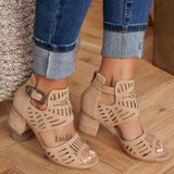 Coarse Heeled Fish Mouth Sandals Women Summer New Hollow Buckle Large Size Women's