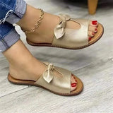 Version Of The Solid Color Bow Flat-Bottom Slippers Women Casual Fashion Slippers Women's Home Cold