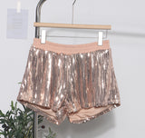 Shooting Babes Shiny Shiny Splicing Loose Waist Shorts Design Feel Thin Broad Leg Hot Pants