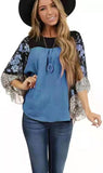 Women's Wear Bat Sleeve Print Color Swafge Round Collar Blouse
