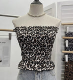 Real Shooting Hot Leopard Tectar Waistcoat Woman In Summer With A Short Shoulder Wrapped Breast Wrinkle Sleeveless Top