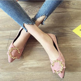 Red Fashion Light Mouth Single Shoes Women's 2025 Spring Flat-Bottomed Metal Beans Soft Sole Lazy One-Legged Pedal Women's