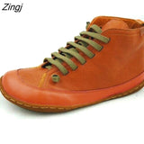 Women Leather Ankle Boots 2023 Autumn Winter Vintage Woman Waterproof Flats Women's Casual Ladies Lace Up Female Shoes Plus