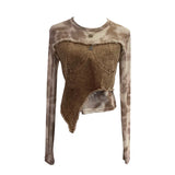 Dye Mesh Spliced Denim Shoulder Long-Sleeved T-Shirt T-Shirt T-Shirt Dress