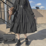 Gothic Black Dress Women Summer Japanese Preppy Style Kawaii Lolita Dress Sweet Long Puff Sleeve Pleated Party