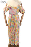 Summer Women's Spaghetti Strap Long Dress Bohemian Vacation Beach Party Pleated Vestidos Female New Fashion