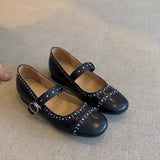 Zingj French Good Rivet Commuting Shallow Single Shoes Women's Thick Heel Retro One Word Belt Mary Jane
