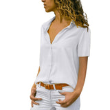 2023 Short-sleeve Shirt Solid Casual Loose Blouse Fashion Women Basic Top Office Party Clothing Shirt Women