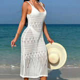 Beach Hoodie Sexy Long Hollow Knitted Slings Bareback Holiday Sunscreen