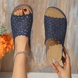 2025 Summer New Simple Leisure Flowers Hollow PU With Women's Slopes And