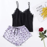 And Summer New Ice Silk Pajamas Women's Print Shorts Fashion Sexy Slip Dress Suit Home