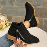 Velvet Side Zipper Short-Trace Martin Boots Women Pointed Thick And Thin Leopard-Print Single