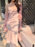 Xixi 13 Lines 2025 Spring And Summer New French Retro Collar Temperament Pearl Hanging Joint Dress