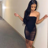 Strapless Off Shoulder Sexy Women Dress Club Party Streetwear 2023 Y2K Mesh Patchwork Bodycon Short Mini Pencil