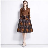 Dress Women's Autumn New Light Luxury Niche High-End Feeling Deep V-Neck Splicing Of The Flowers Showing Thin And Fluffy Long