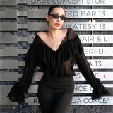 Early Spring New High-End French Design Wood-Side Chiffon Women Loose V-Neck Solid Color Niche