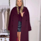 Women's Explosive Wine Red Loose Collar Long Sleeve Single Button