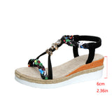 And Summer New Round Head Flat Bottom Heel Sandals Women Weaving Beads Toe Bohemian Thick-Soled Beach